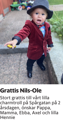 Stort grattis till vårt lilla charmtroll på Spårgatan på 2 årsdagen, önskar Pappa, Mamma, Ebba, Axel och lilla Hennie
Blekinge läns Tidning

Publiceringsdag: 20250308
Uppdaterad: 2025-03-03 10:10:40