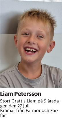 Stort Grattis Liam på 9 årsdagen den 27 Juli.Kramar från  Farmor och Farfar
Barometern-Ot

Publiceringsdag: 20250729
Uppdaterad: 2025-07-25 07:51:32